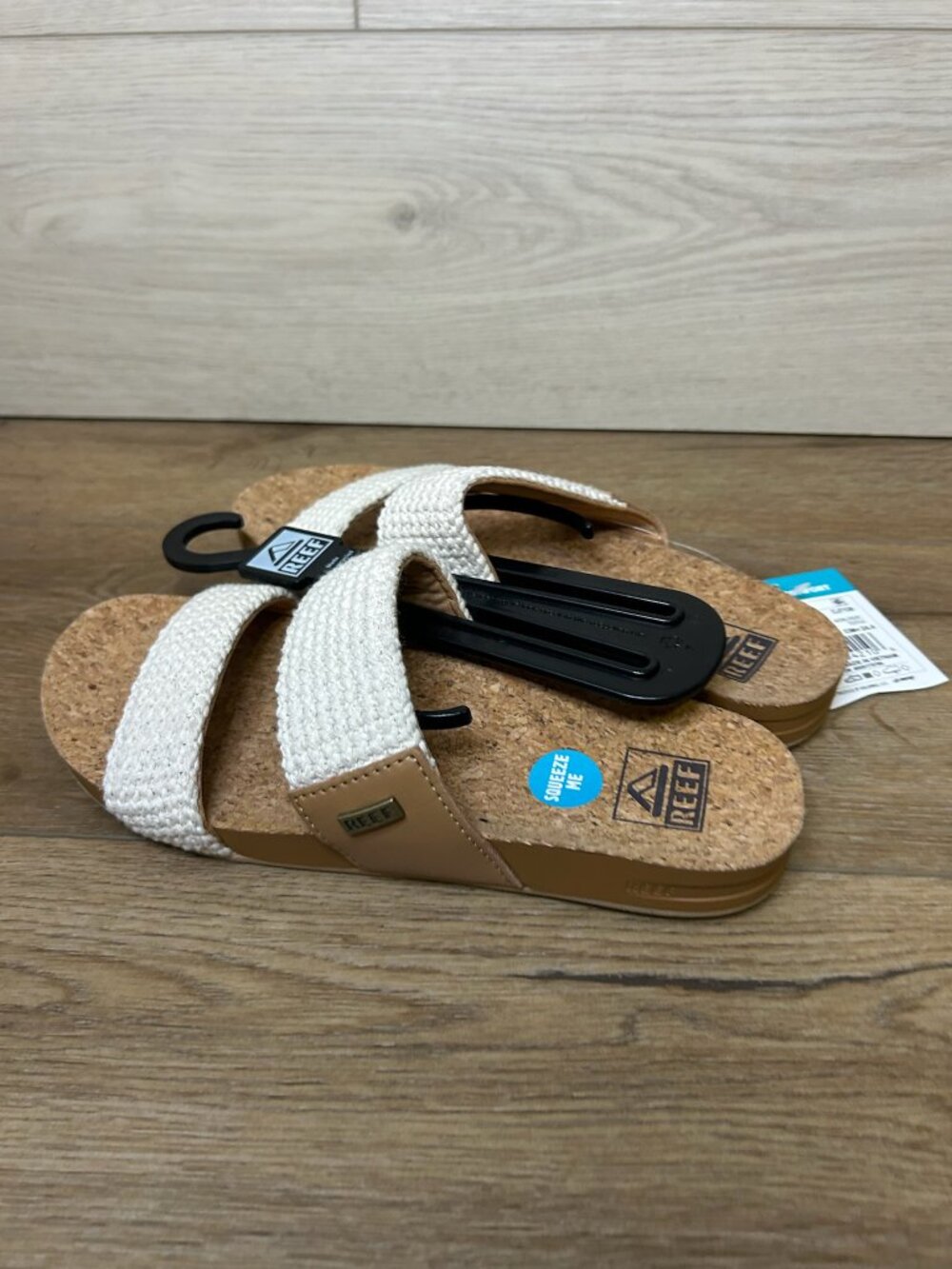 Reef Women Cushion Vista Double Strap Slide Sandals Natural Crochet Size 7 NWT